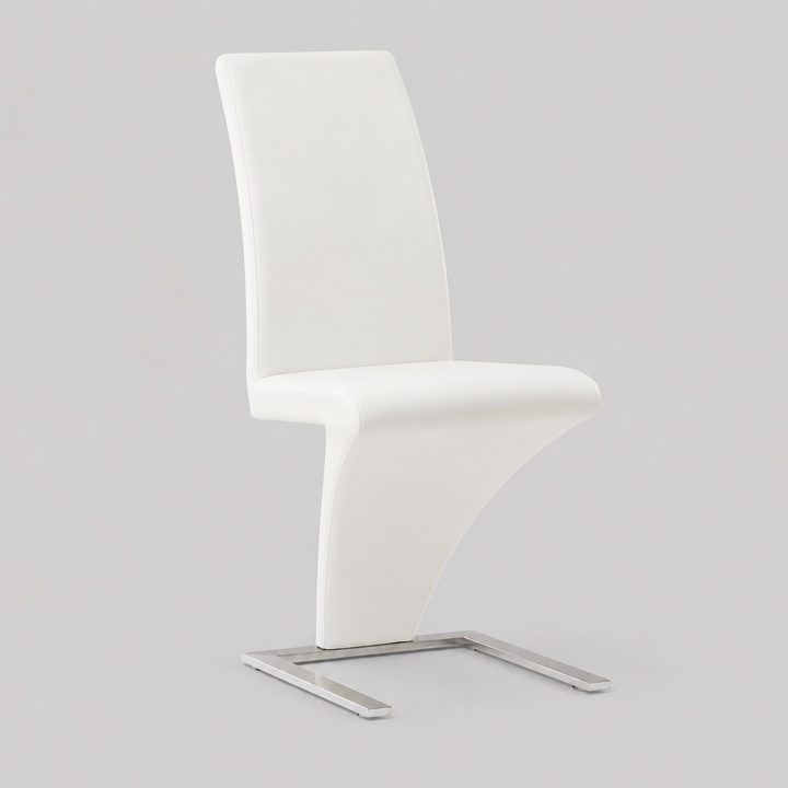 Gaverno 2-Piece Contemporary Z-Shape White Faux Leather Dining Chair Set with Chrome Finish