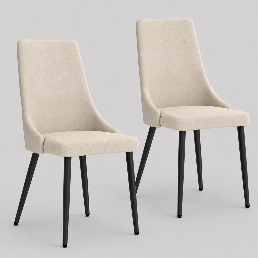 Novalith Mid-Century Modern Chair – Set of 2 Curved Wood Frame Fabric Upholstered Chairs with Matte Black Metal Legs