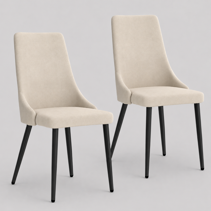 Novalith Mid-Century Modern Chair – Set of 2 Curved Wood Frame Fabric Upholstered Chairs with Matte Black Metal Legs