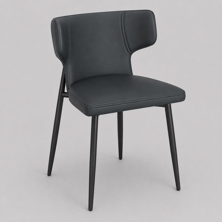 Velcario Contemporary Dining Chair – Set of 2 Curved Wood Frame Faux Leather Upholstered Chairs with Matte Black Metal Legs