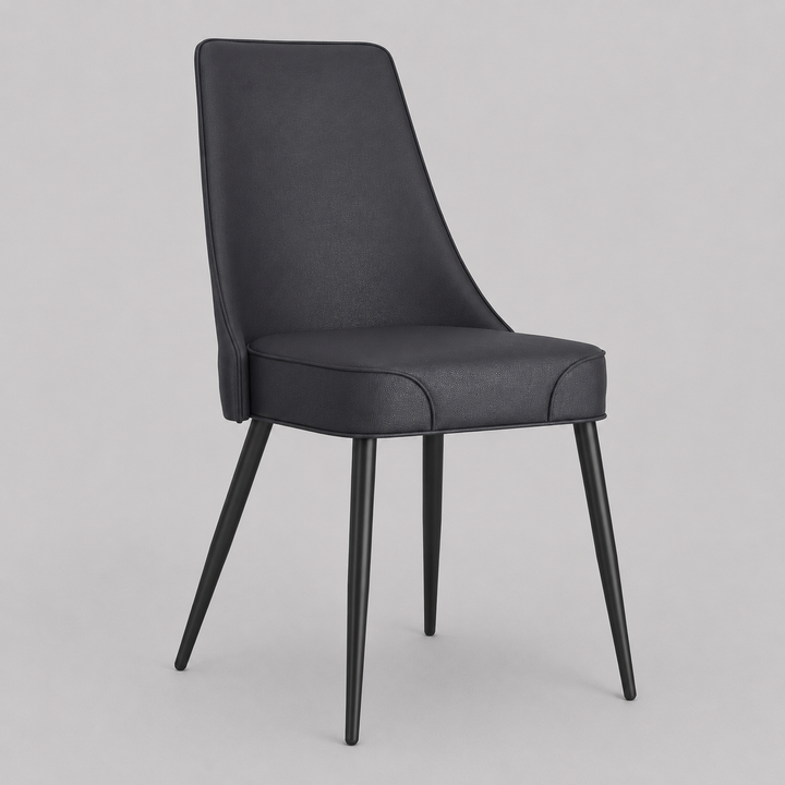 Astrel Modern Side Chair – Faux Leather Upholstered Chair with Piping Details and Black Metal Legs