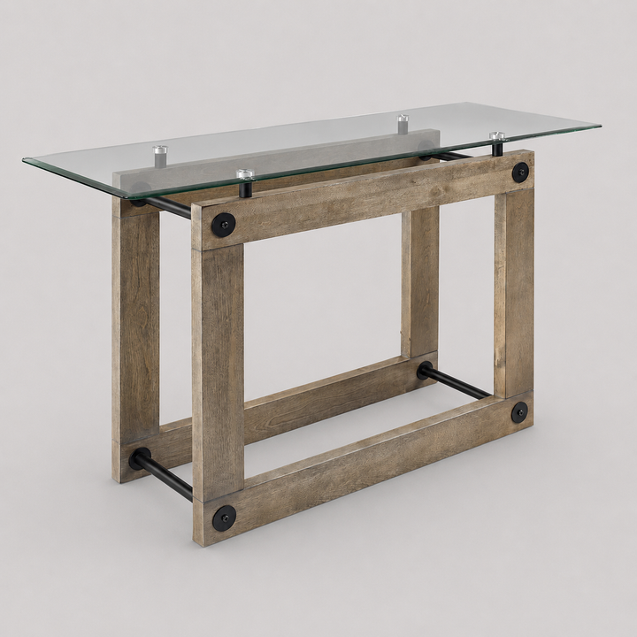 Oro Table Modern Living Room Coffee Table with Sleek Glass Top and Unique Ash Brown Finish Base
