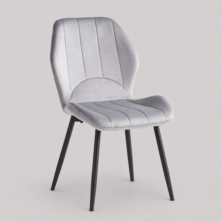 Élvare 6-Piece Modern Light Grey Velvet Dining Chair Set with Black Steel Legs
