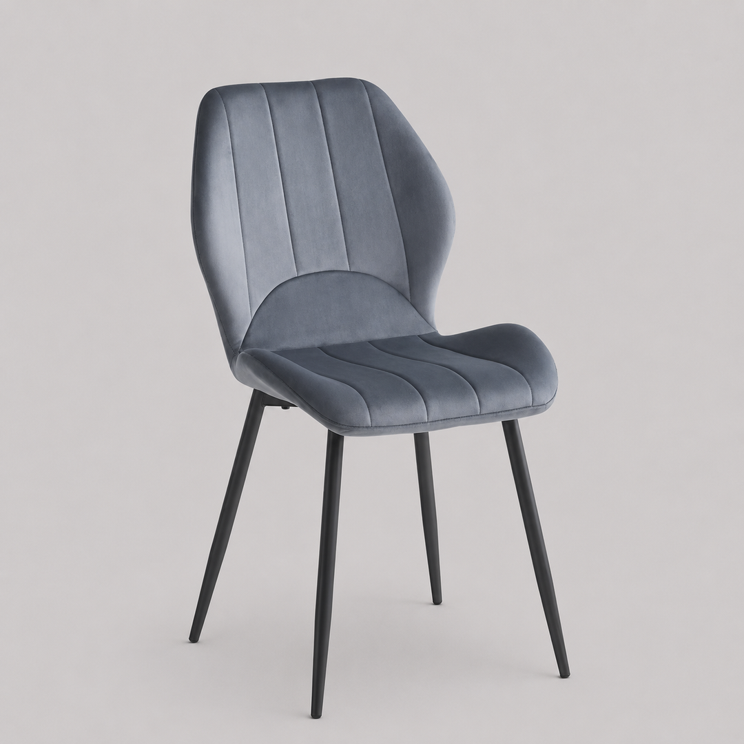 Élvare 6-Piece Modern Dark Grey Velvet Dining Chair Set with Black Steel Legs