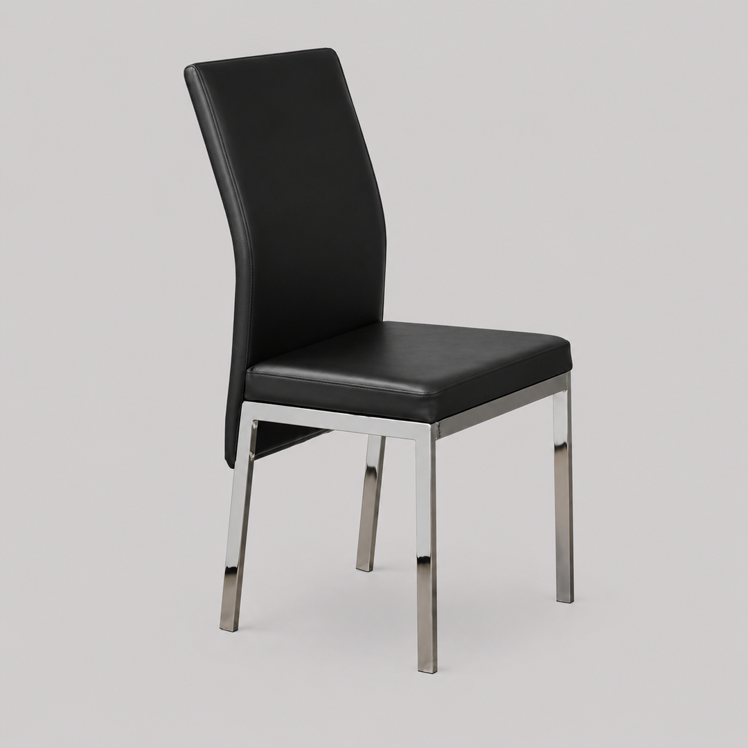 Ravelle 4-Piece Modern Black Cushioned Dining Chair Set with Chrome Legs and Sleek Contemporary Design for Dining Room &amp; Kitchen Use