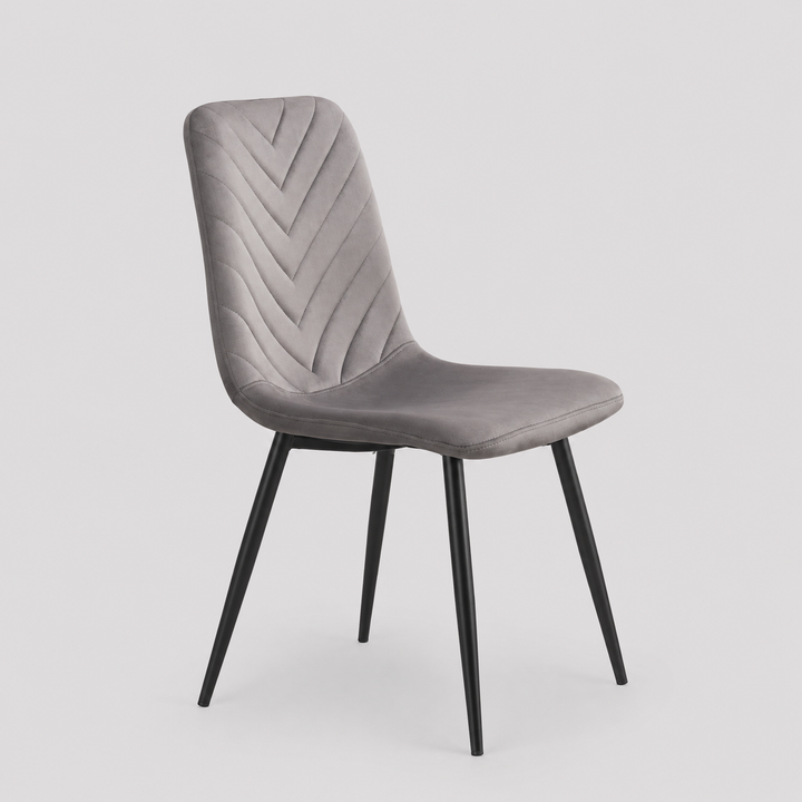 Jovaire 6-Piece Modern Soft Grey Velvet Dining Chair Set with Black Steel Legs