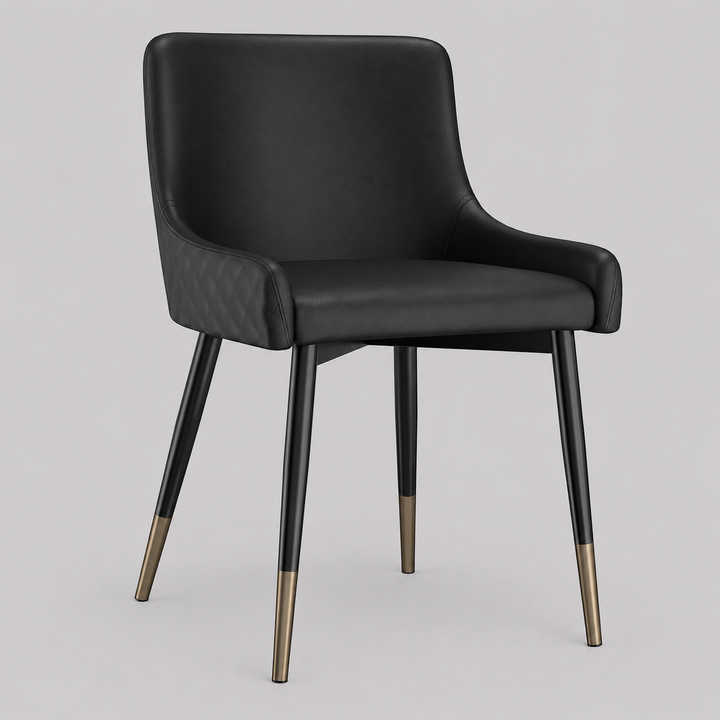 Caverro Modern Dining Chair – Set of 2 Faux Leather Upholstered Chairs with Diamond Stitching and Gold-Dipped Black Metal Legs