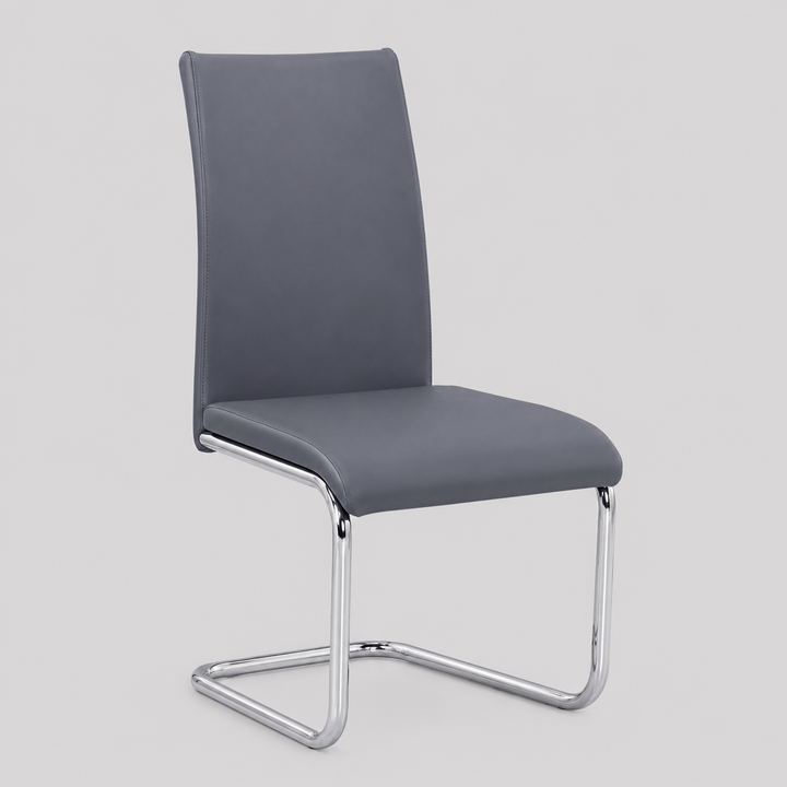 Olivan 6-Piece Modern Grey PU Upholstered Dining Chair Set with Chrome Legs and Sleek Contemporary Design for Dining Room &amp; Kitchen Use