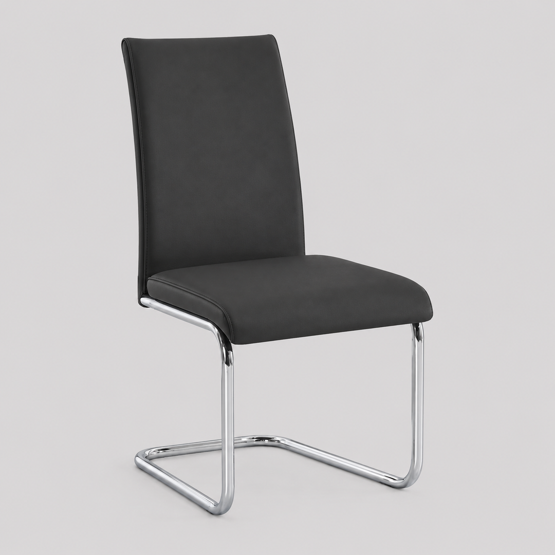 Olivan 6-Piece Modern Black PU Upholstered Dining Chair Set with Chrome Legs and Sleek Contemporary Design for Dining Room &amp; Kitchen Use