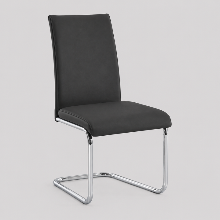Olivan 6-Piece Modern Black PU Upholstered Dining Chair Set with Chrome Legs and Sleek Contemporary Design for Dining Room &amp; Kitchen Use