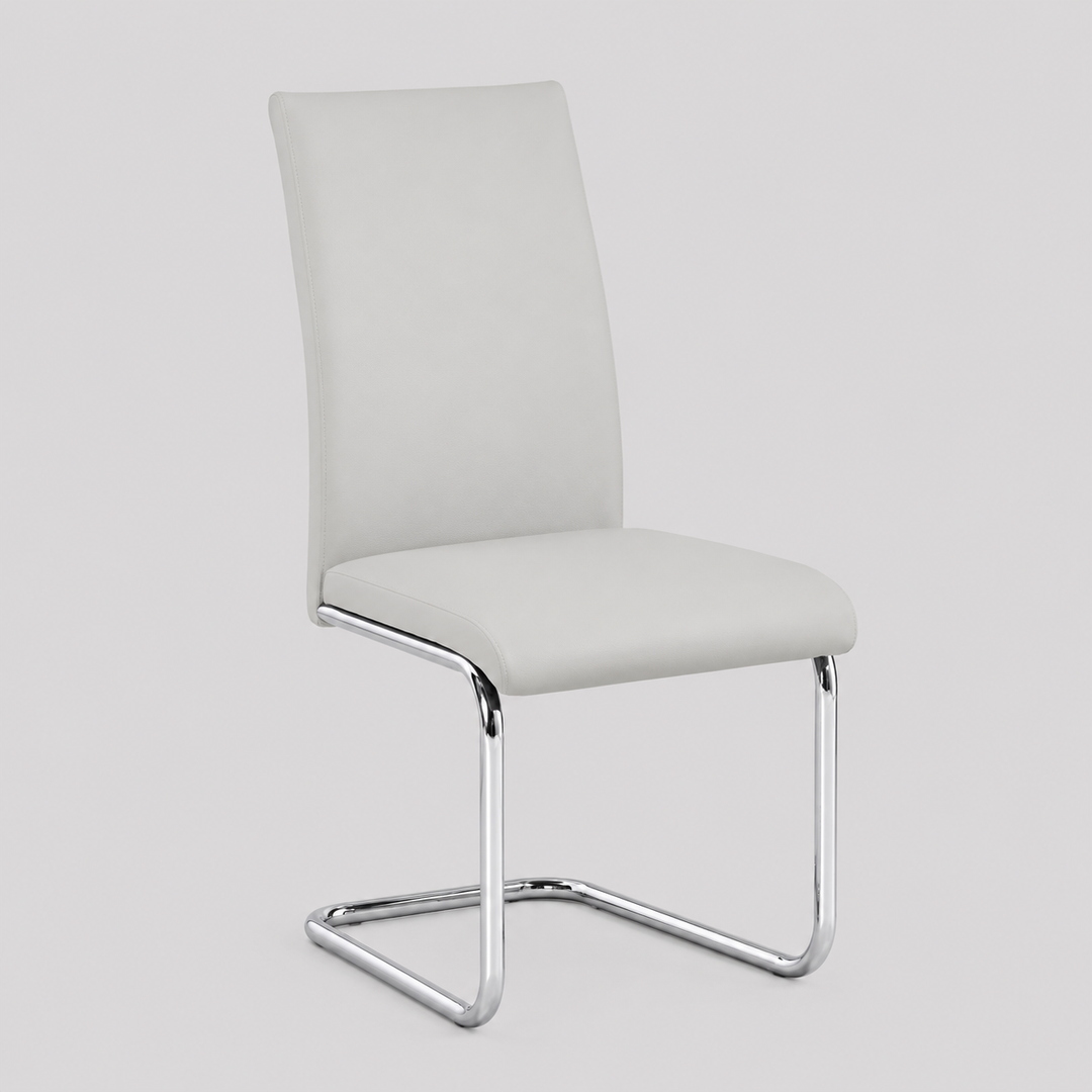 Olivan 6-Piece Modern White PU Upholstered Dining Chair Set with Chrome Legs and Sleek Contemporary Design for Dining Room &amp; Kitchen Use