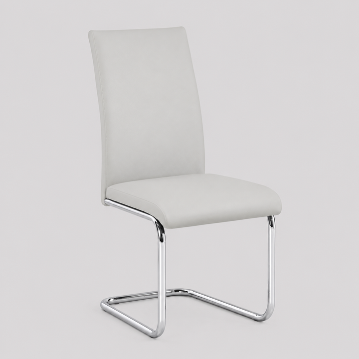 Olivan 6-Piece Modern White PU Upholstered Dining Chair Set with Chrome Legs and Sleek Contemporary Design for Dining Room &amp; Kitchen Use