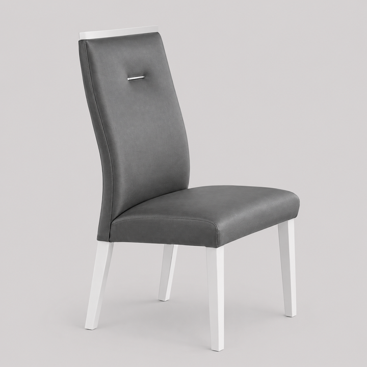 Ulterra 2-Piece Modern Grey PU Upholstered Dining Chair Set with High-Gloss White Wood Legs and High-Density Cushioned Seat for Dining Room &amp; Contemporary Interiors