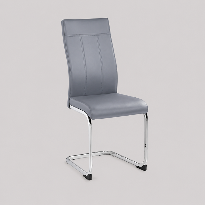 Pravento 6-Piece Modern Grey PU Dining Chair Set with Metal Legs and Tall Contemporary Design for Dining Room, Kitchen &amp; Café Use