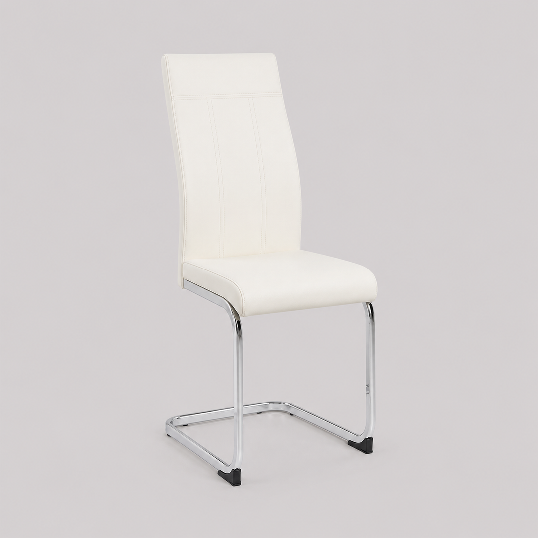 Pravento 6-Piece Modern White PU Dining Chair Set with Metal Legs and Tall Contemporary Design for Dining Room, Kitchen &amp; Café Use