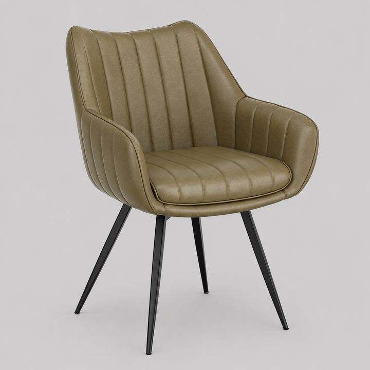 Nordelle Contemporary Dining & Accent Chair – Set of 2 Swivel Seat Vintage Faux Leather Upholstered Chairs with Black Metal A-Line Legs