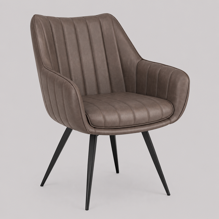 Nordelle Contemporary Dining & Accent Chair – Set of 2 Swivel Seat Vintage Faux Leather Upholstered Chairs with Black Metal A-Line Legs