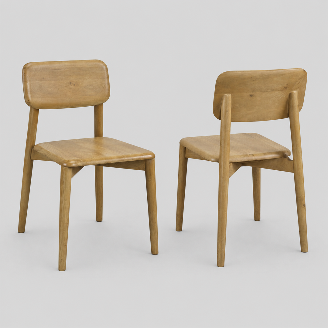 Pebble Wooden Dining Chair (Set of 2) - Oak | Rustic, Simplistic & Durable