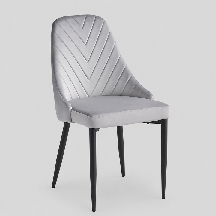 Viremont 6-Piece Modern Dining Chair Set in Light Grey Velvet with Black Steel Legs & Contemporary Finish