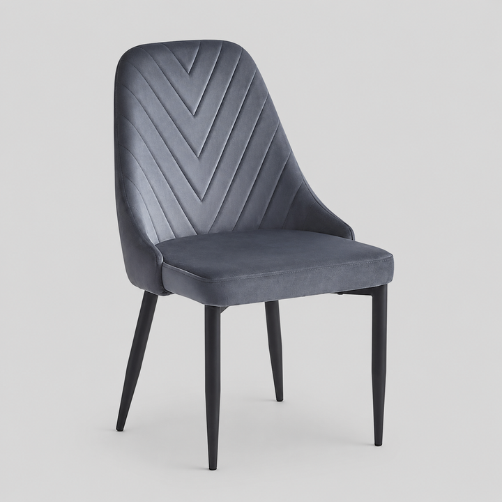 Viremont Luxe 6-Piece Contemporary Dining Chair Set – Dark Grey Velvet with Black Steel Frame
