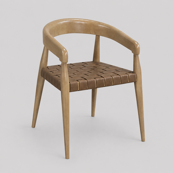 Rowan Wooden Dining Chair - Oak | Rustic Style, Mid-Century Modern, Durable & Woven Leather Seating