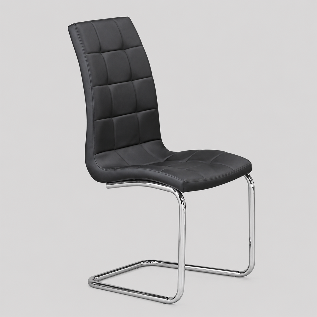Cortivo 6-Piece Modern Black PU Dining Chair Set with Chrome Metal Legs – Contemporary Slim Design for Dining Room & Café Use