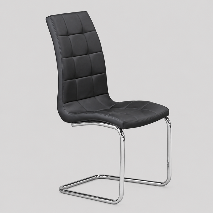 Cortivo 6-Piece Modern Black PU Dining Chair Set with Chrome Metal Legs – Contemporary Slim Design for Dining Room & Café Use
