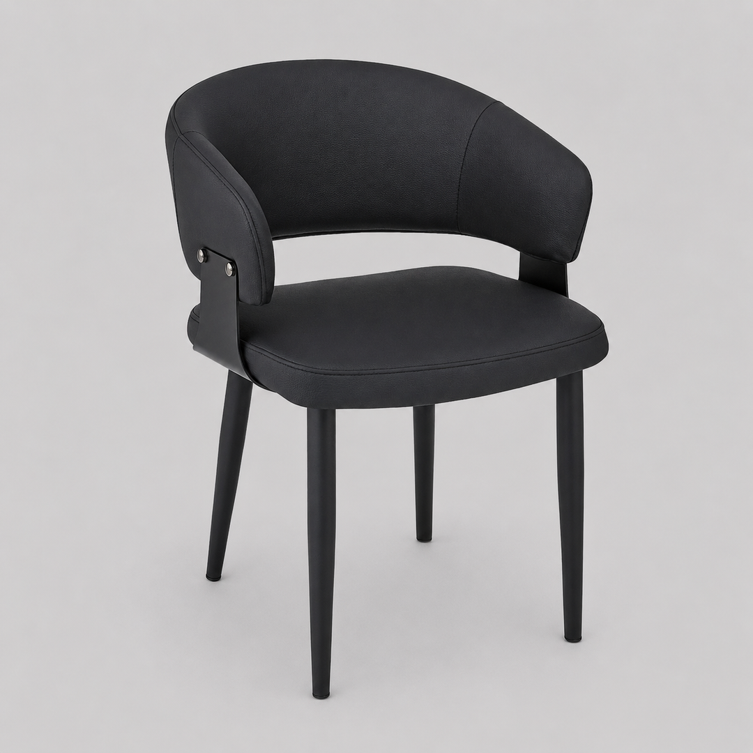 Corvello Dining/Lounge Chair Set of 4 – Modern Curved Back Faux Leather Upholstered Chairs in Black with Matte Black Frame