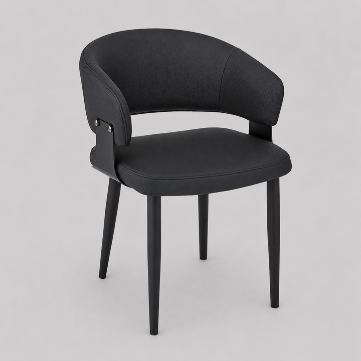 Corvello Dining/Lounge Chair Set of 4 – Modern Curved Back Faux Leather Upholstered Chairs in Black with Matte Black Frame
