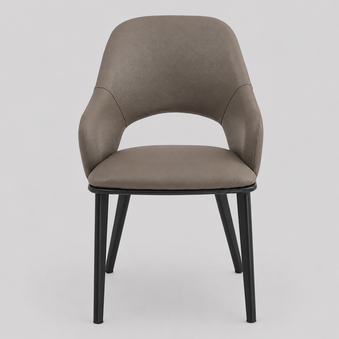 Montierra Modern Dining Chair Set of 4 – Textured Faux Leather Upholstered Chairs with Curved Back & Arms, Matte Black Frame and Medium-Firm Cushion Seating Dining & Lounge Chairs