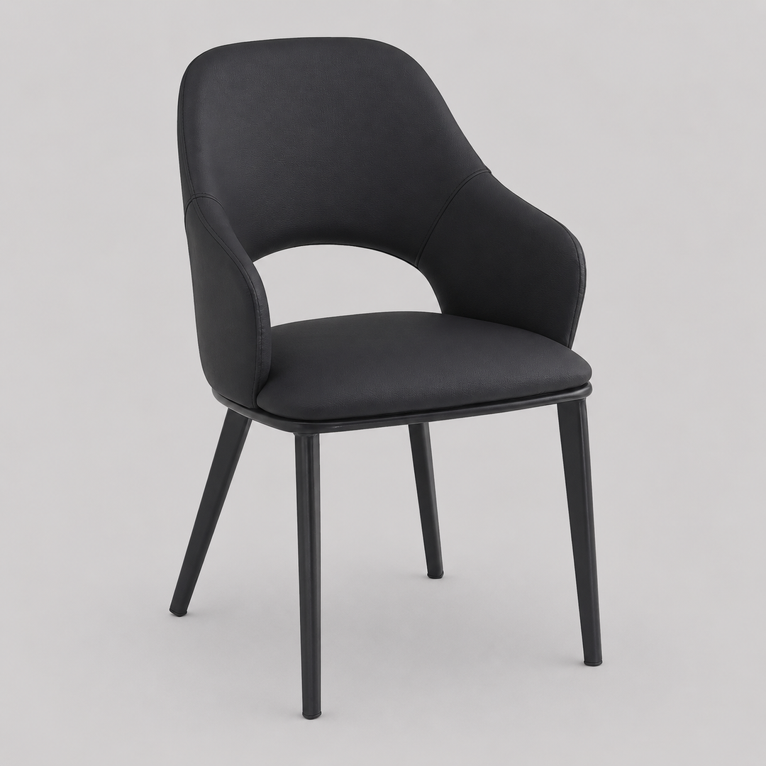 Montierra Modern Dining Chair Set of 4 – Textured Faux Leather Upholstered Chairs with Curved Back, Matte Black Frame and Medium-Firm Cushion Seating Dining & Lounge Chairs