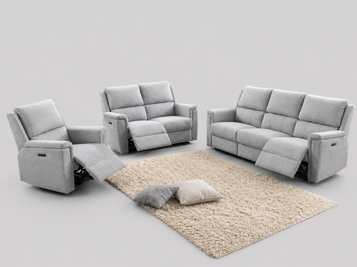 Orvantis 3-Piece Power Recliner Set with Soft-Touch Grey Fabric, USB Ports &amp; Dual Power Recliners
