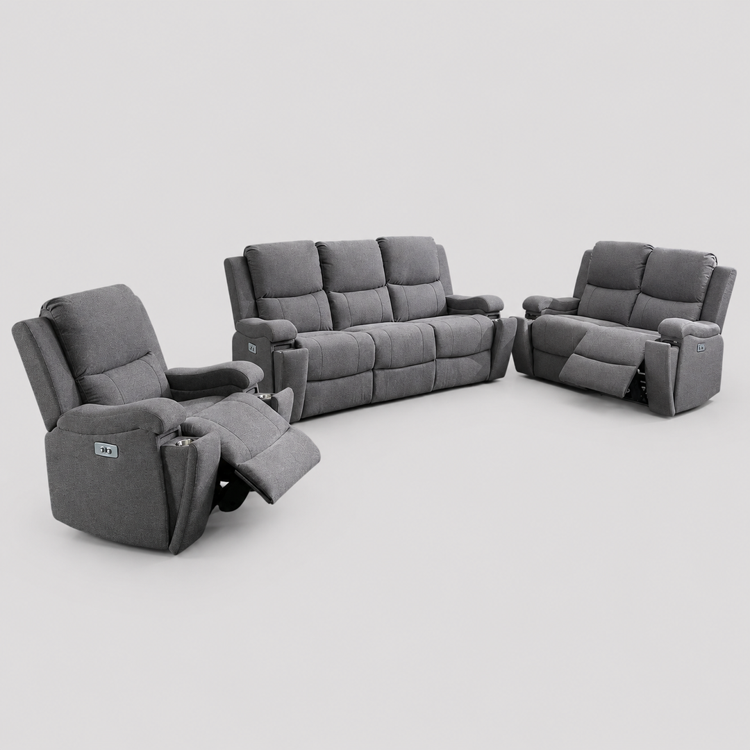 Aeron Recliner Set – Grey Luxury with Power Comfort