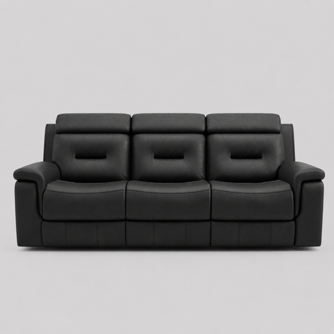 Rivaro Leather Upholstered Recliner Sofa - Midnight Black | Luxury, Comfortable, Stylish & Durable