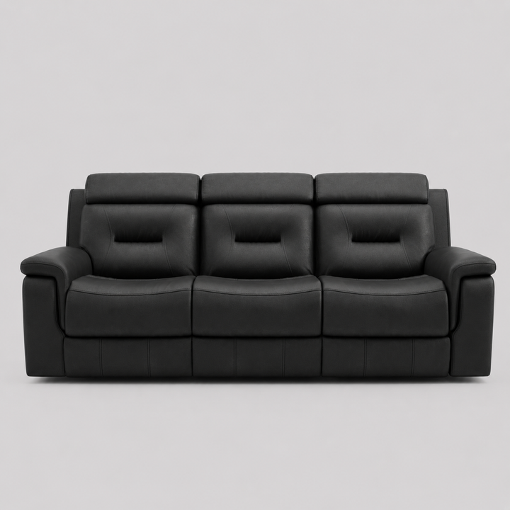 Rivaro Leather Upholstered Recliner Sofa - Midnight Black | Luxury, Comfortable, Stylish & Durable