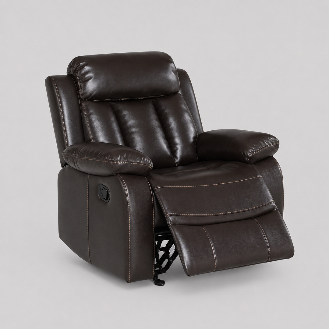Seatify Recliner Chair with Manual Recline & Glider | Dark Brown Leathaire Recliner
