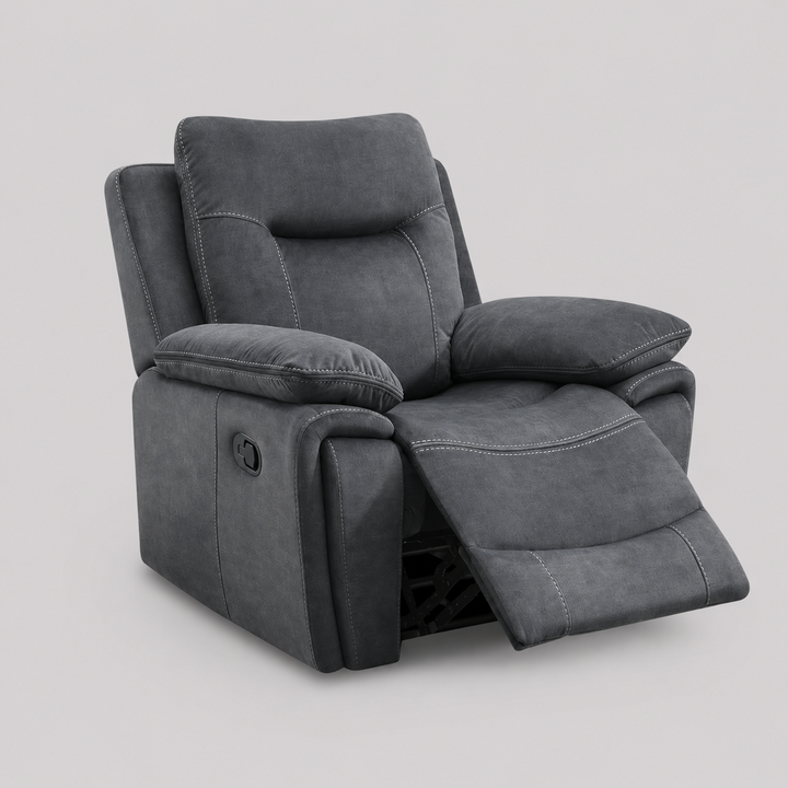 Comforta Recliner Chair with Manual Recline & Glider | Grey Velour Fabric Recliner