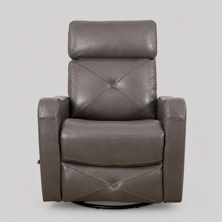 Wervano Recliner Chair with Side-Mounted Steel Pull Handle, Swivel &amp; Glider Mechanism, Zero Wallhugger Design in Soft Charcoal Leather Match