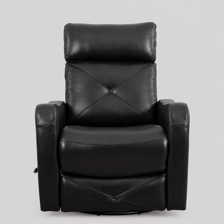 Wervano Recliner Chair with Side-Mounted Steel Pull Handle, Swivel & Glider Mechanism, Zero Wallhugger Design in Soft Blackberry Leather Match