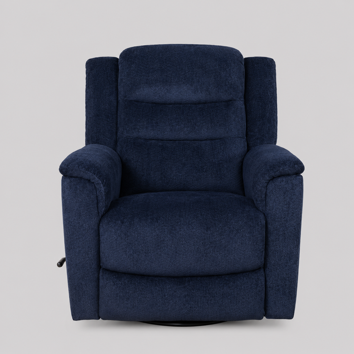 Yarvello Recliner Chair in Soft Blue Fabric with Swivel Glider Mechanism, Side-Mounted Steel Handle &amp; Zero Wallhugger Design