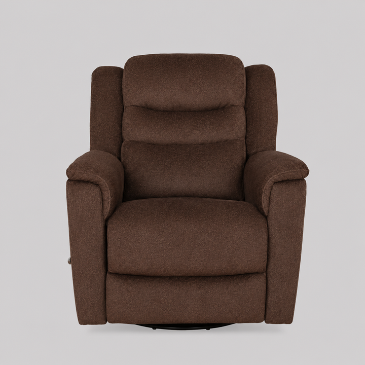 Yarvello Recliner Chair in Soft Brown Fabric with Swivel Glider Mechanism, Side-Mounted Steel Handle &amp; Zero Wallhugger Design