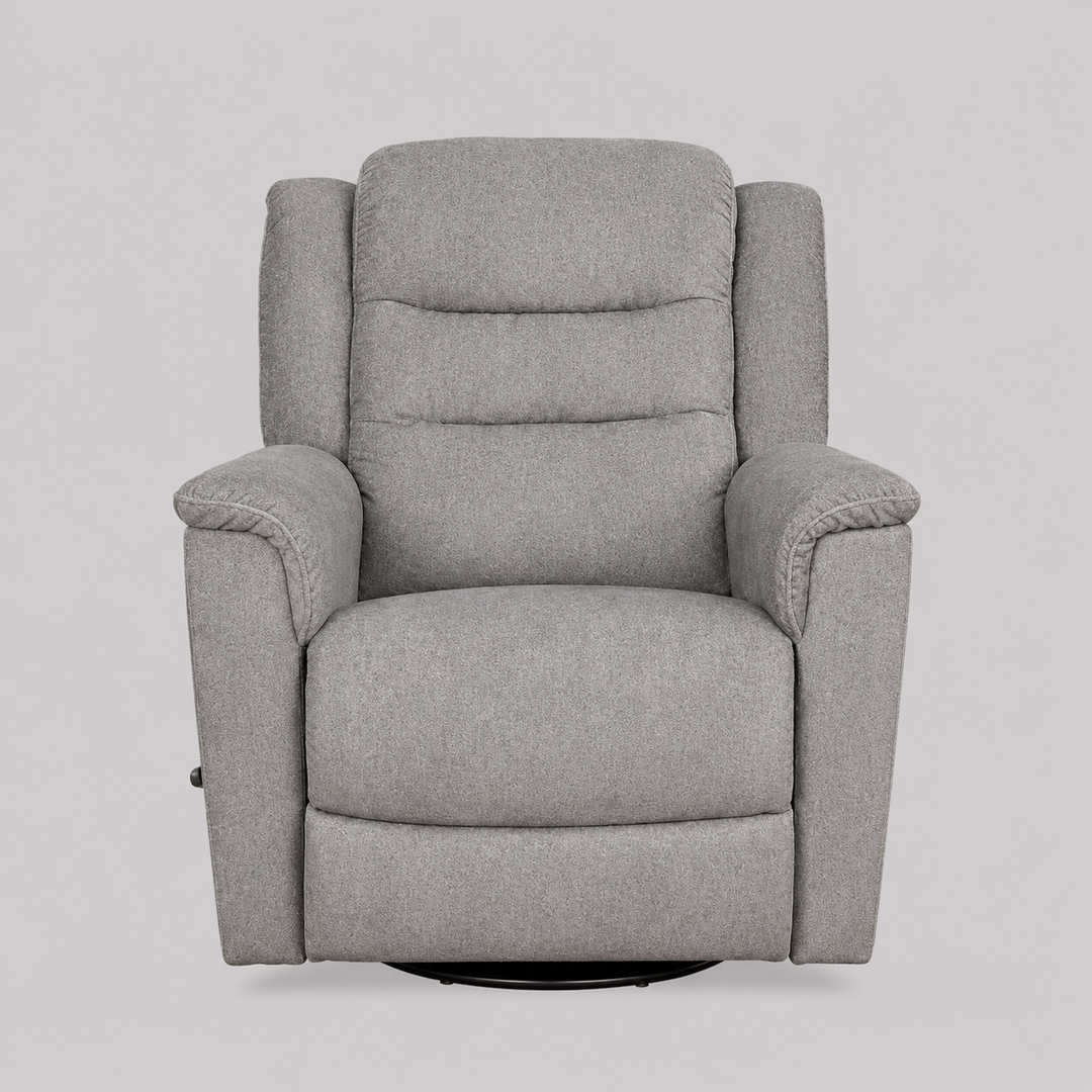 Yarvello Recliner Chair in Soft Grey Fabric with Swivel Glider Mechanism, Side-Mounted Steel Handle &amp; Zero Wallhugger Design