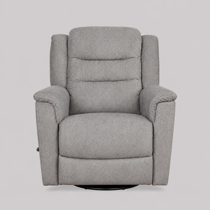 Yarvello Recliner Chair in Soft Grey Fabric with Swivel Glider Mechanism, Side-Mounted Steel Handle &amp; Zero Wallhugger Design