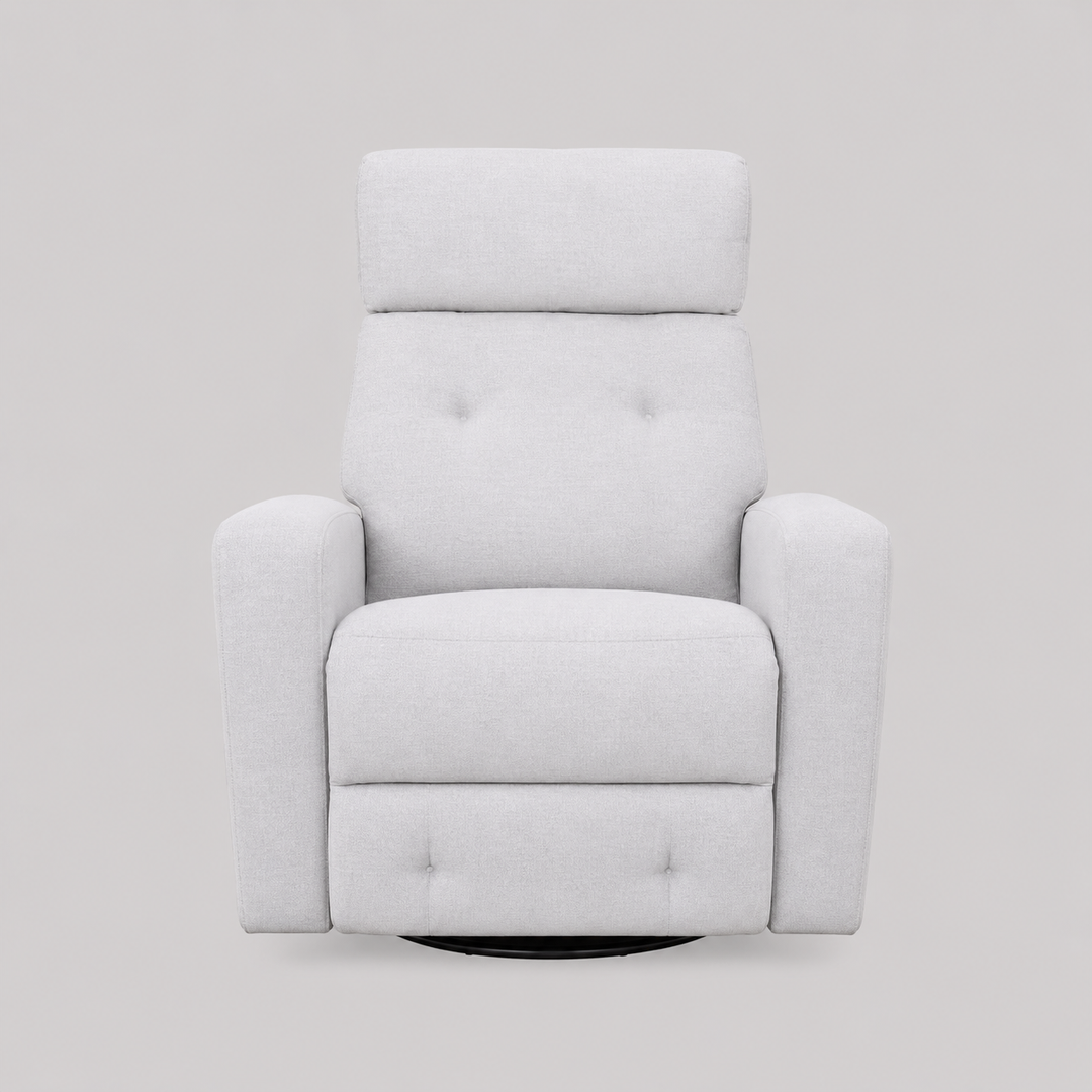 Uveron Recliner Chair with Side-Mounted Steel Pull Handle, Glider Rocking Mechanism & Soft Light Grey Fabric