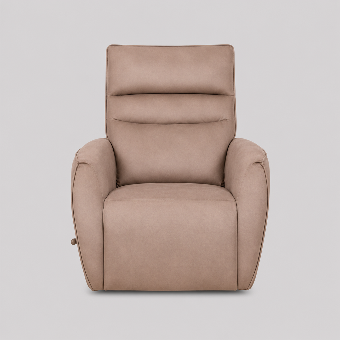 Valmire Recliner Chair with Side-Mounted Steel Pull Handle, Glider Rocking Mechanism & Soft Warm Light Taupe Fabric