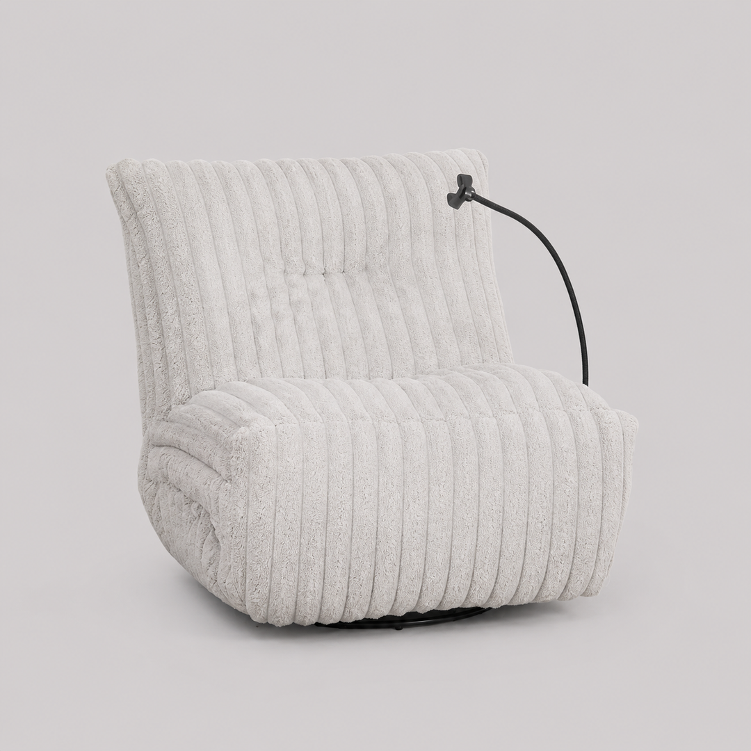 Pralvion Recliner Chair with Cell Phone Holder, Swivel Glider Function, Zero Wallhugger Design &amp; Soft Corduroy Fabric
