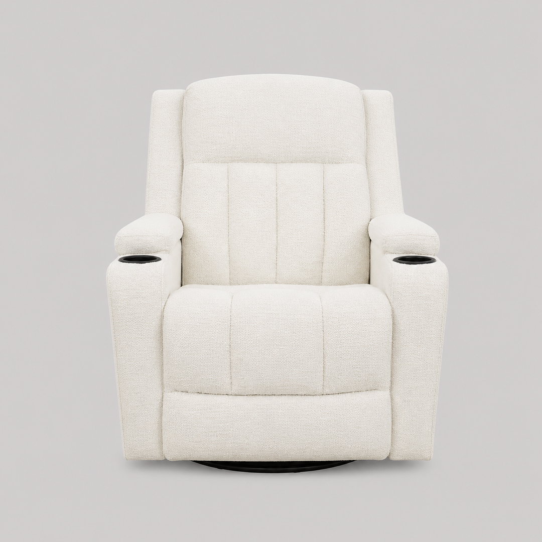 Rivento Recliner Chair with Side-Mounted Steel Pull Handle, Glider Rocking Mechanism &amp; Soft Ivory Fabric