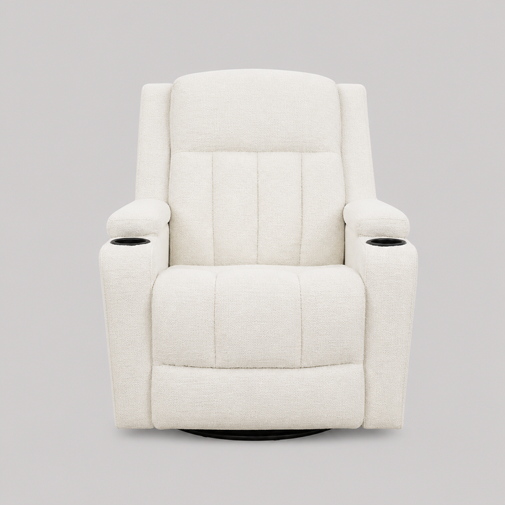 Rivento Recliner Chair with Side-Mounted Steel Pull Handle, Glider Rocking Mechanism &amp; Soft Ivory Fabric