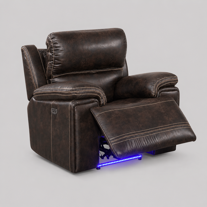 Luxio Recliner Chair with Power Recline & USB Ports | Dark Brown Air-Leather