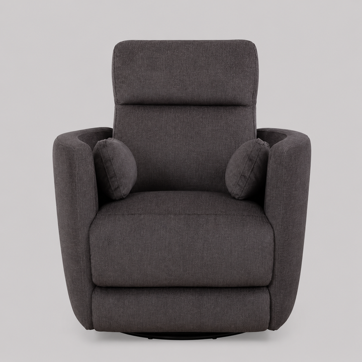 Xelviora Recliner Chair in Soft Gun Metal Fabric with Swivel Glider Mechanism, Hidden Pull Handle &amp; Zero Wallhugger Design